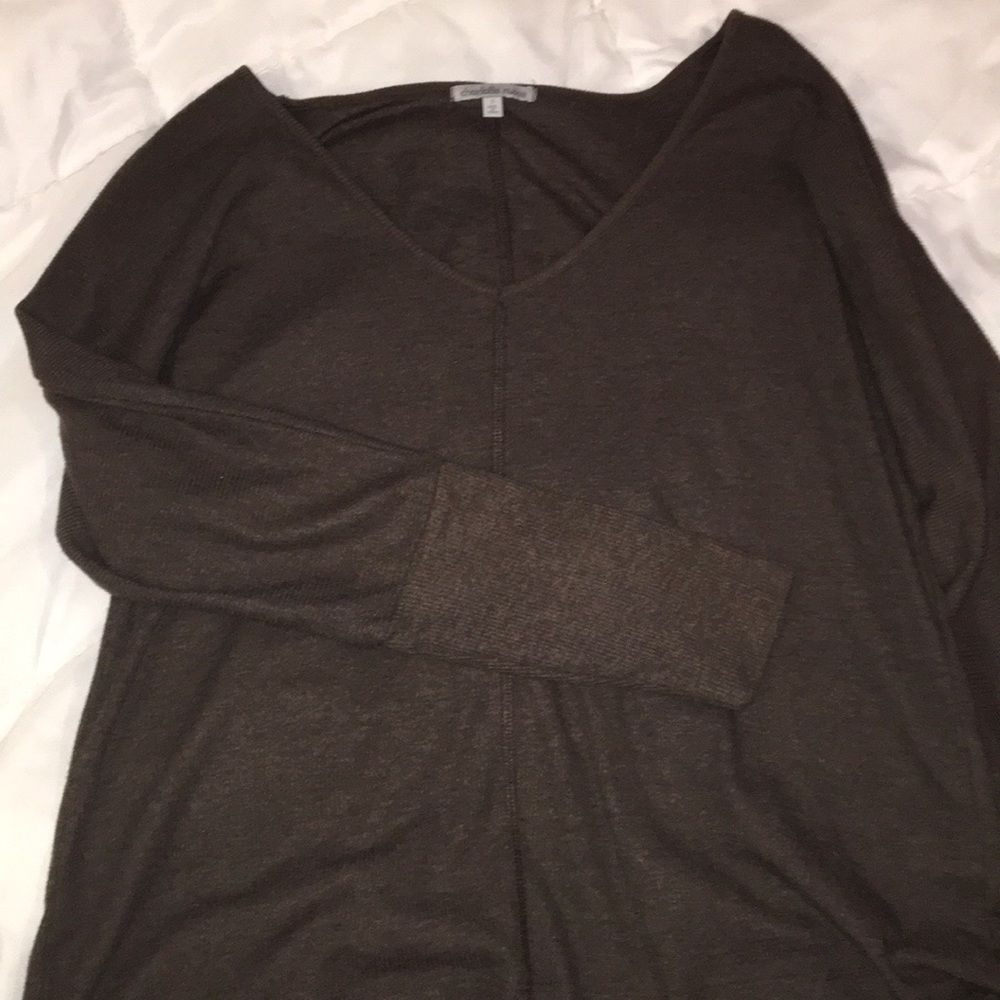 brown long sleeve v-neck